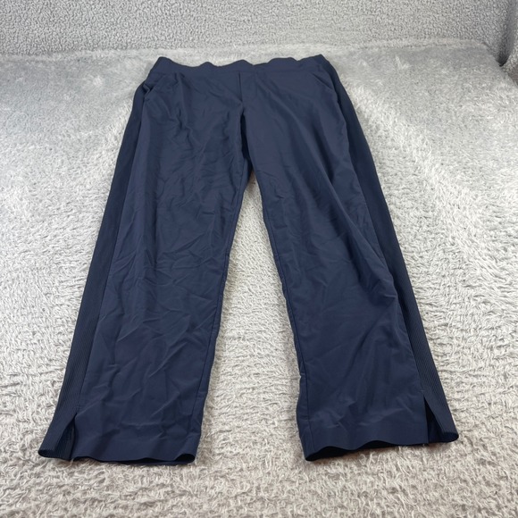 Athleta Pants - Athleta Navy Blue Ribbed Waistband Straight Leg Active Travel Pants Womens 8